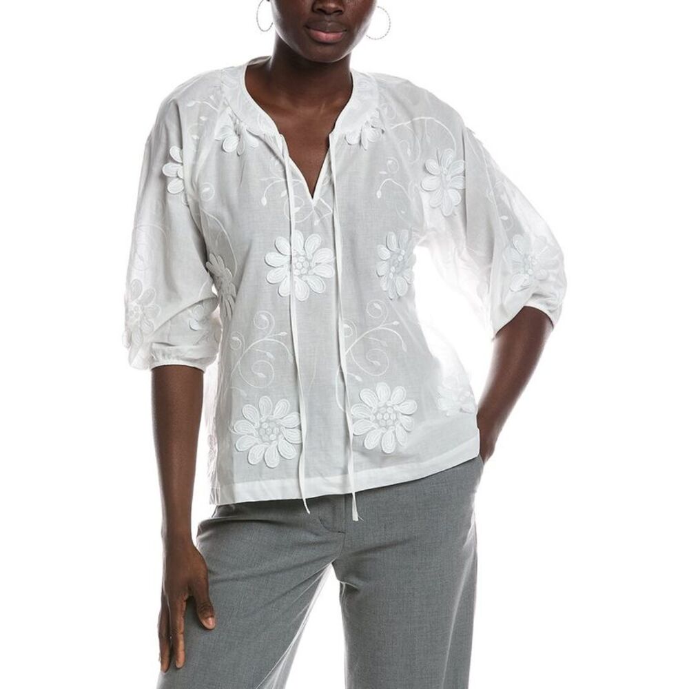 Nanette Nanette Lepore Womens  Embroidered Floral Top, White